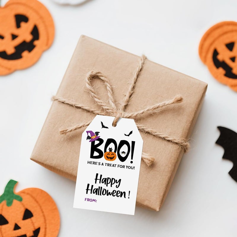 Alynta Halloween Tags with String - 50Pcs Happy Halloween Paper Gift Tags Boo Tag Pumpkin Bat Name Tag Labels for Goodie Bags Gift Wrapping Halloween Decorations (Black) - Image 5